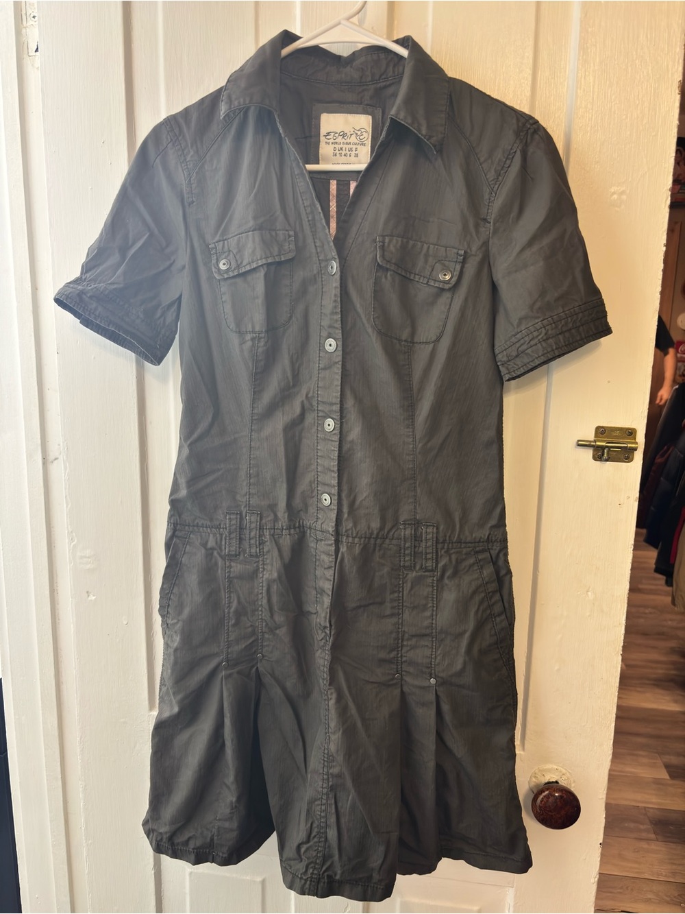 Esprit Short-Sleeve Button-Front Midi Dress in Dark Olive